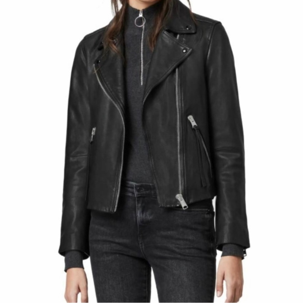 COPY - All Saints Dalby Biker Jacket in Black, Size 4